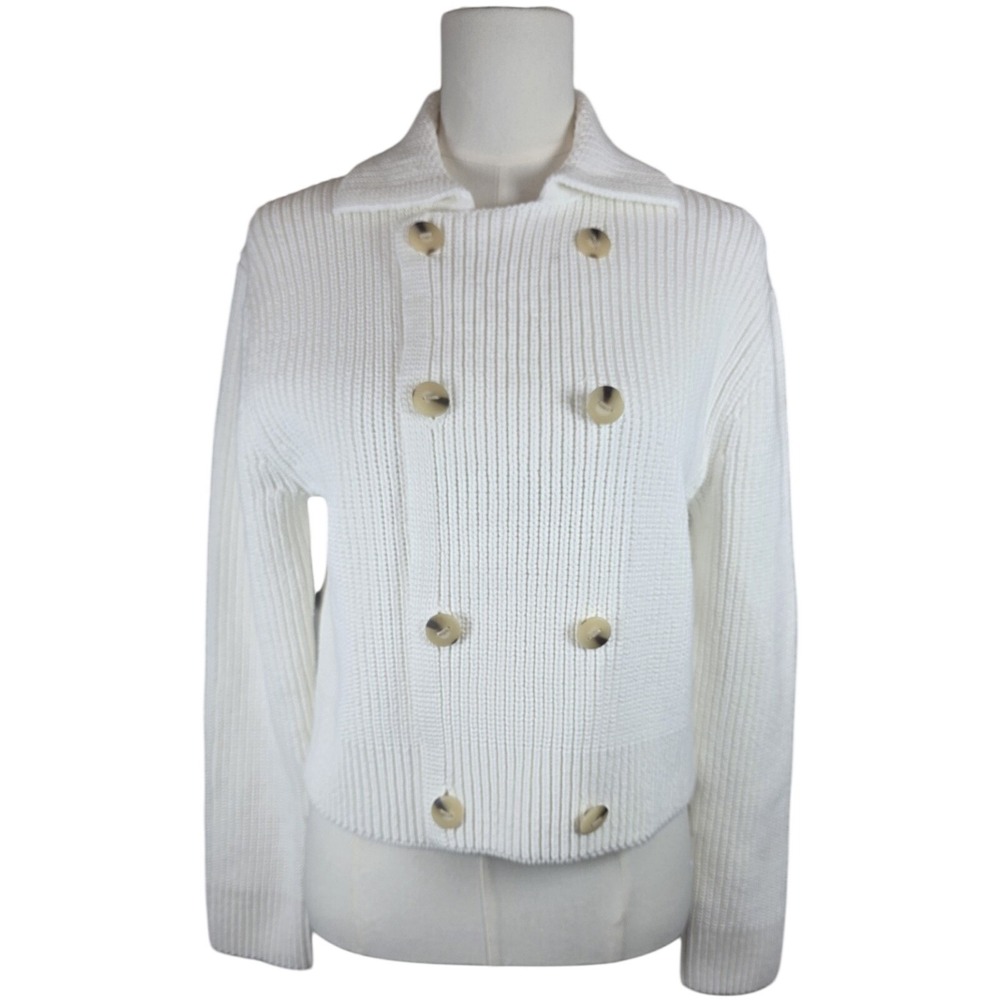 Vince Women's White‎ Double-Breasted Sweater Button Jacket